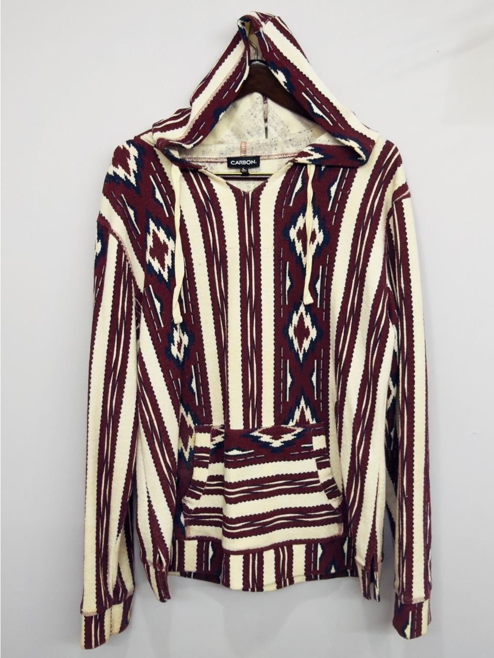 Carbon Aztec Pullover Southwestern Print Unisex Hoodie Sz Large